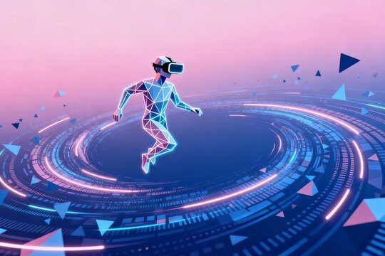 Futuristic VR Runner in Low Poly Style