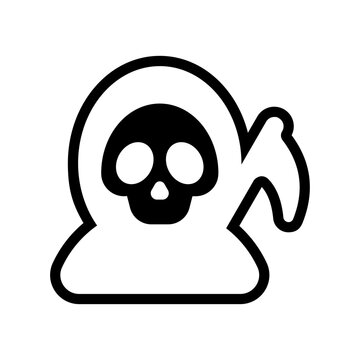 Grim reaper icon shows a hooded skeletal figure representing the personification of death in folklore and dark artistic compositions.