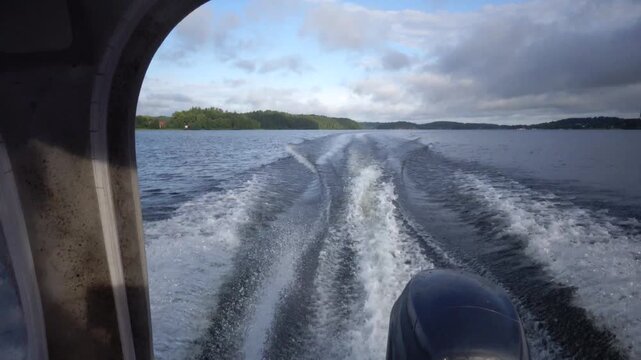 Stockholm, Sweden A view from a speeding motorboat on Lake Malaren.  