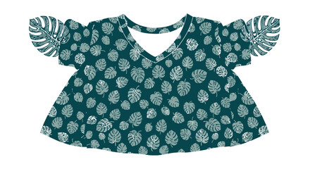 Tropical monstera leaf pattern on short sleeve top © nanda