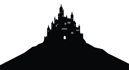 Silhouette of a grand castle perched atop a hill. © dori