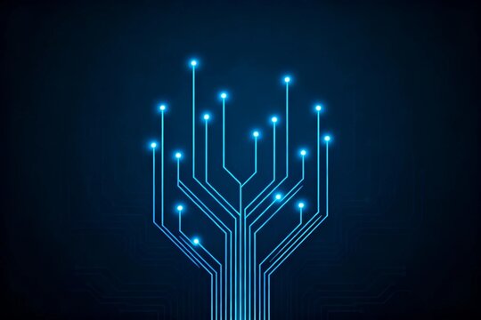 Blue Circuit Tree Pattern Background with Glowing Nodes