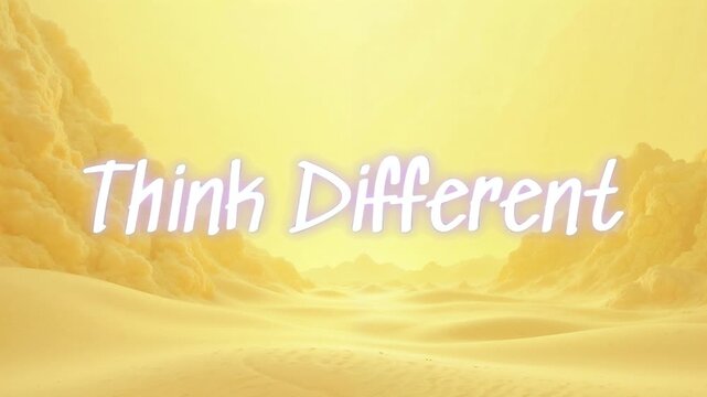 Think different text displayed over yellow desert dunes in this animated motion graphic video clip