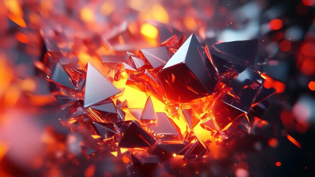 Abstract dark metal shards with glowing orange fire light