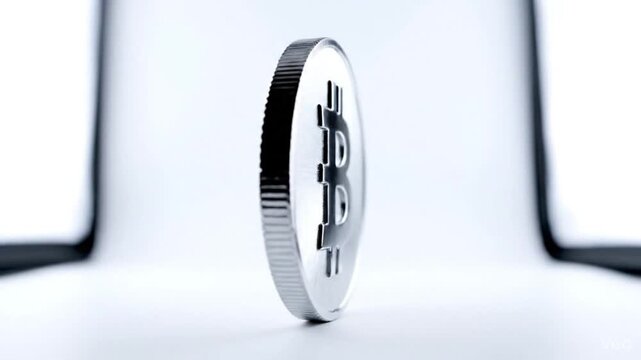 Minimal Digital Finance Token with Soft Metallic Finish on White Background Fintech Banner