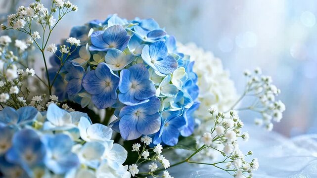Blue and white hydrangea flowers