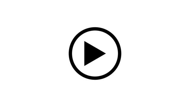 Black circle transforms into play button, graphic animation on white background.
