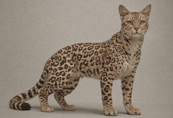 Fototapeta premium Elegant domestic cat with striking leopard-like spots poses.. Generative AI