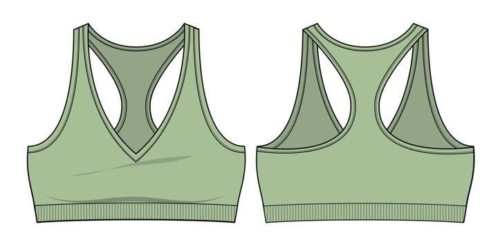 Beginners bra front and back view flat sketch vector mockup template.