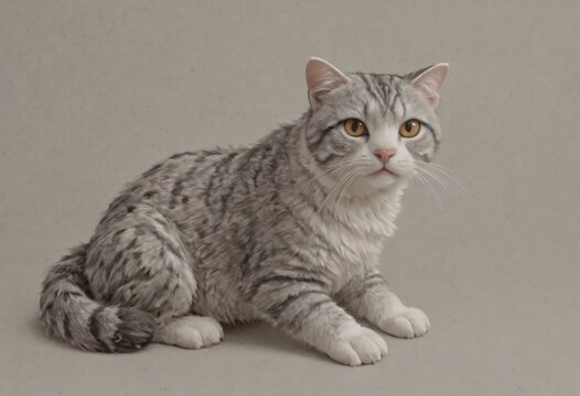Cute silver tabby cat with distinctive textured fur looks curiously.. Generative AI