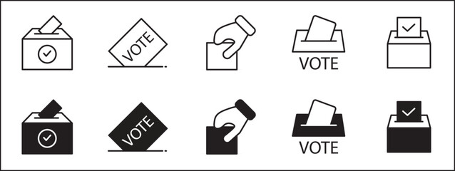 Fototapeta premium Voting Box Icon Set, Democratic Election Ballot and Political Choice Poll Vector Symbols