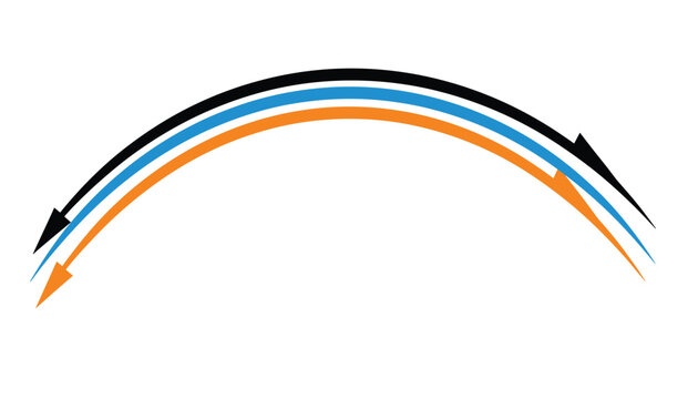 Curved arc of black, blue, and orange arrows pointing to the left and right, symbolizing navigation and redirection.