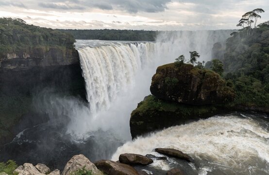 Massive Waterfall and Lush Jungle Landscape in Guyana South America