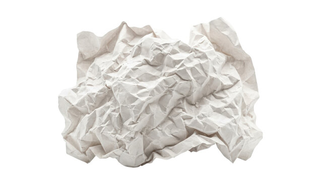 Crumpled white plastic wrap on plain background.