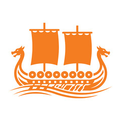 Viking ship sailing on water with dragon heads © MDHUMAYOUN