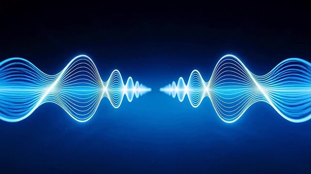 Blue glowing wave patterns on dark background