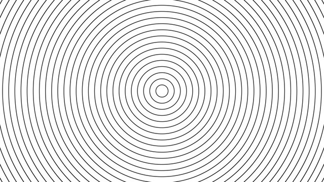 Abstract concentric circles background with black hypnotic lines pattern on white backdrop