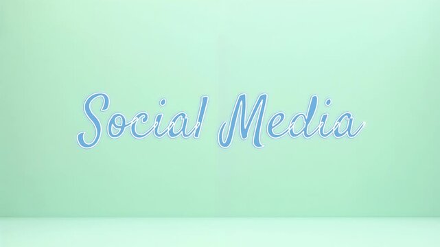 Social media text graphic animation displaying blue cursive letters on a soft light green background video