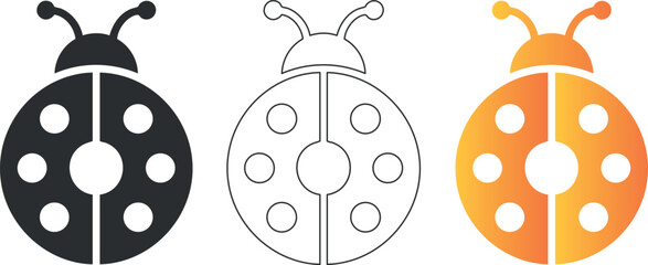 Minimalist ladybug icons in silhouette, linear, and gradient styles © Artem