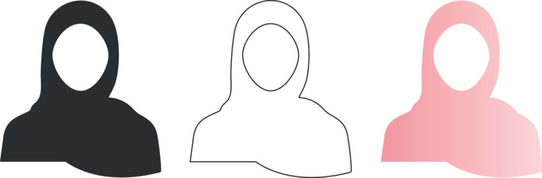 Hijab silhouette and outline icons in minimalistic style