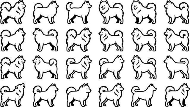 Samoyed Dog Silhouette Icon Set Isolated on White Background, Fluffy Samoyed Breed Vector Collection for Pet, Veterinary and Animal Design