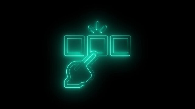 cyan Neon Hand Gesture Selecting Option from Menu Animation Futuristic Neon Touch Screen Interface Selection Motion Graphic