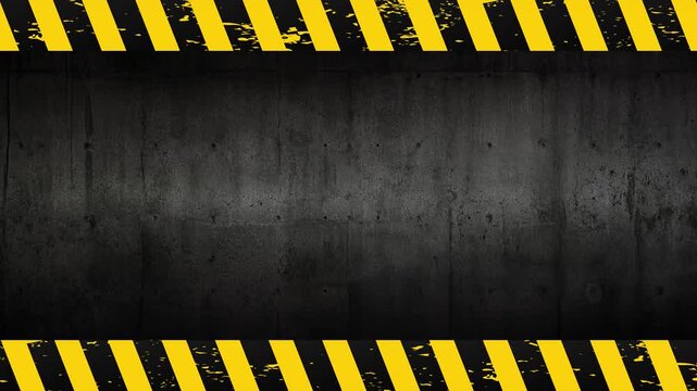 Looping Industrial Warning Border Animation with Dynamic Hazard Stripe Frame on Grunge Metal Surface 4K 60 fps