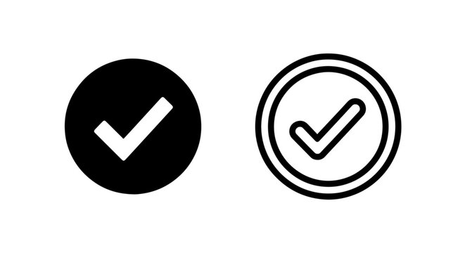 Checkmark inside solid and outline circle icon set with checkmark