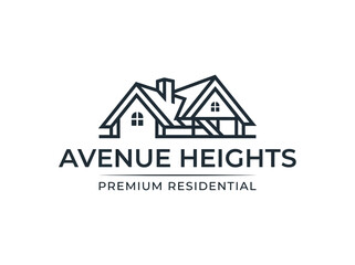 Fototapeta premium Modern line art house logo representing premium residential real estate, architectural services, and elegant property development branding, ideal for luxury housing projects