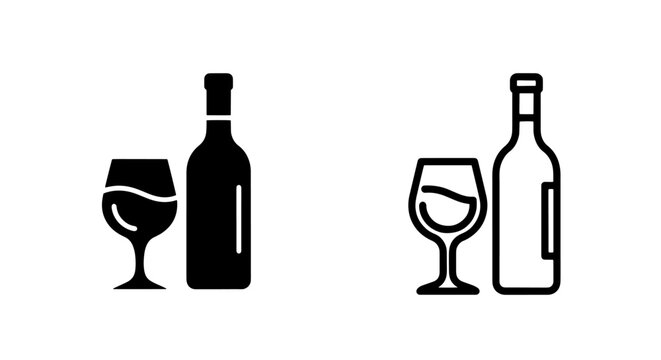 Wine bottle and glass icon set with beverage restaurant pictogram