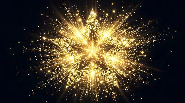 Golden sparkler, fireworks explosion, bright yellow sparks, festive celebration