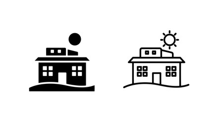 Obraz premium Modern house with solar panels icon set vector graphics, sustainable