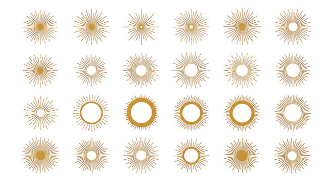 Collection of gold starburst and geometric circular sparkle designs with starburst geometric ornament decorative abstract collection