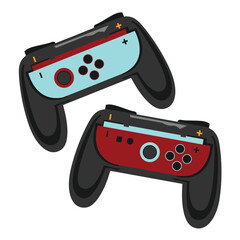 Pair of Red and Blue Video Game Controller with Black Grip Vector Illustration © Sukma