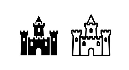 Fototapeta premium Medieval castle fortress building icon set silhouette outline style