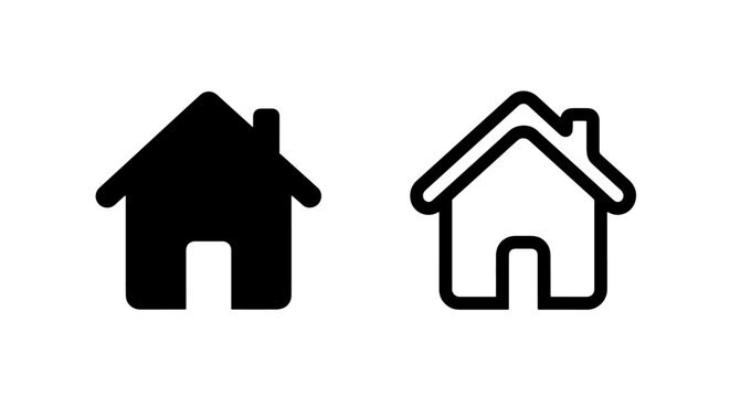 Simple minimalist home solid and outline icon pair with building