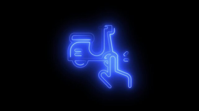 Vibrant blue neon delivery scooter icon featuring a professional courier riding a classic style