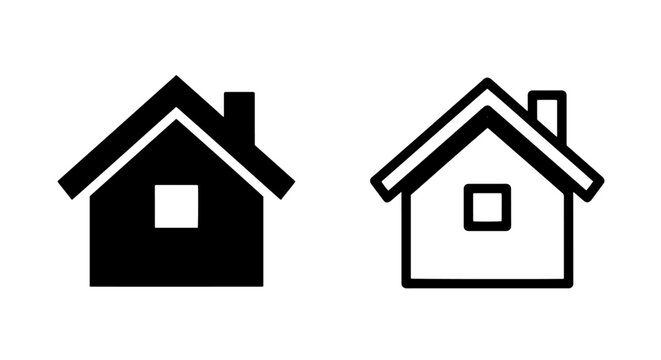Simple house icons featuring chimney in solid and outline design