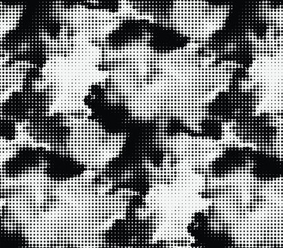 Abstract monochrome camouflage texture with organic black and white halftone dots pattern dynamic abstract composition eps10
