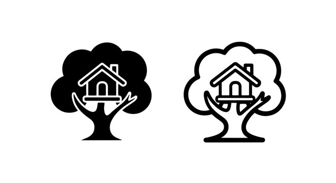 Tree house icon set representing nature living and recreation