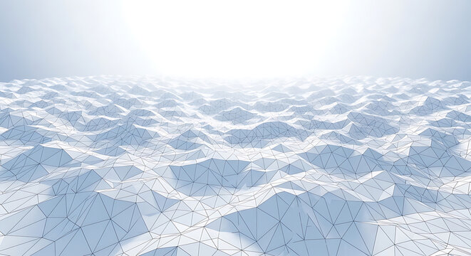 Low poly white landscape with digital terrain landscape mountain abstract geometric background structure technology environment minimalist topography futuristic