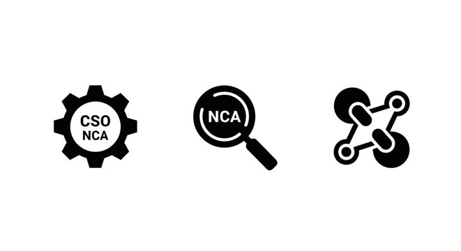 Black Gear with CSO NCA Text - Symbol of Organization, Process, and Cooperation