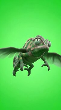 A cartoon frog with wings flies through a green environment