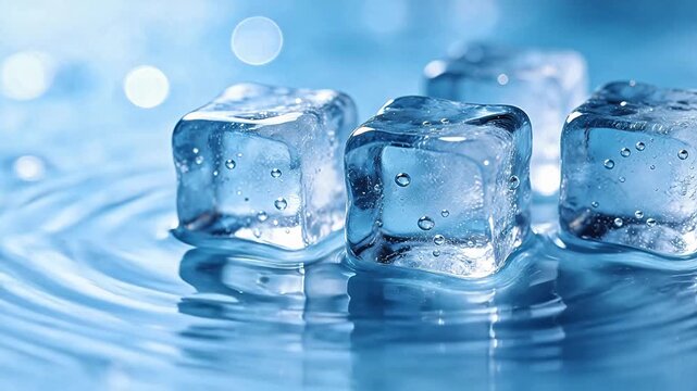 Ice cubes in water with bubbles