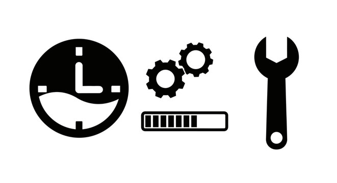 Abstract Black and White Clock Icon with Wave Element