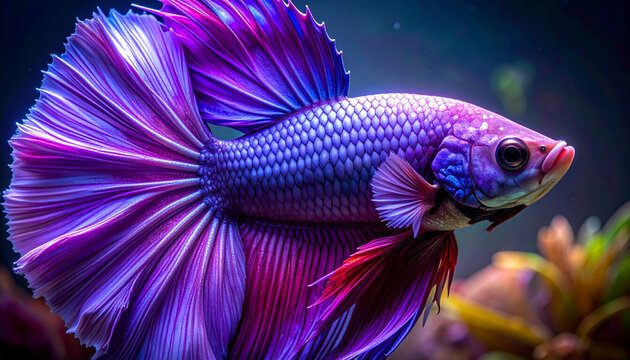 Vibrant siamese fighting fish with flowing fins in aquatic environment