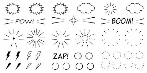 Explosion And Weather Line Art Set On White Background © Rathindranath