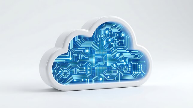 Digital cloud with glowing circuit board technology inside a white plastic shell