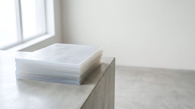Stacked Translucent Silicone Rubber Sheets on Concrete Block with Copy Space