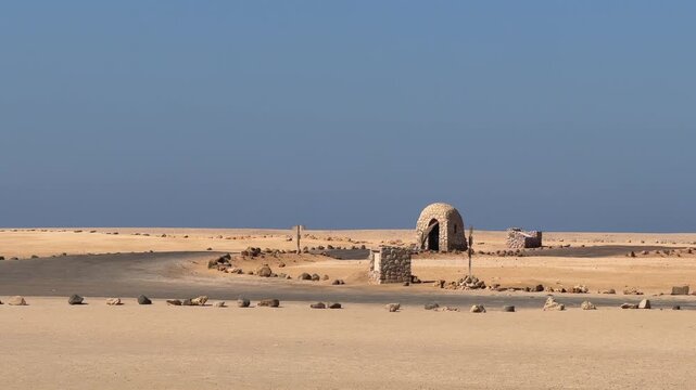 Guard Post and Desert Road at the Entrance of Ras Muhammad National Park in Sinai Egypt